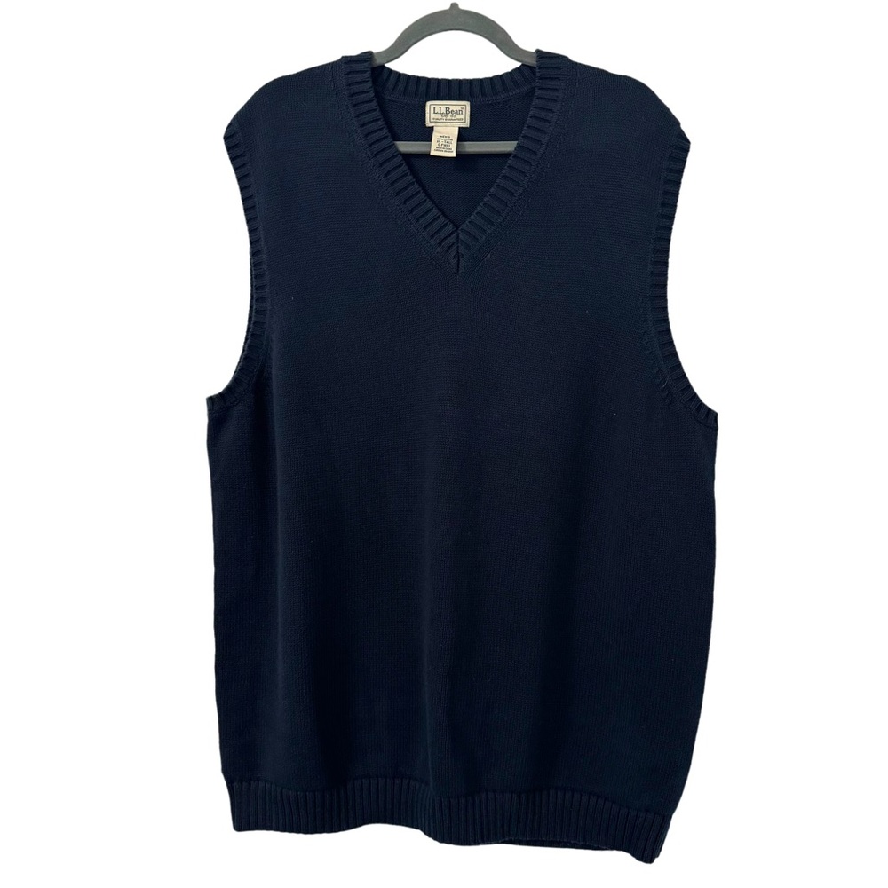 L.l Bean Sweater Vest Mens XL‎ Tall Navy Blue 100% Cotton V Neck Preppy Pullover